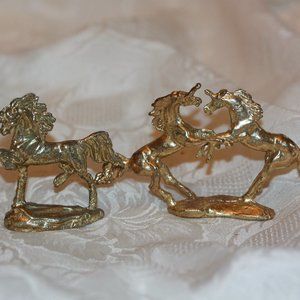 Vintage Small LOT of 2 Brass Plated Metal Unicorns